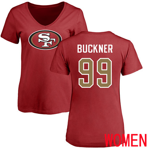 San Francisco 49ers Red Women DeForest Buckner Name and Number Logo #99 NFL T Shirt